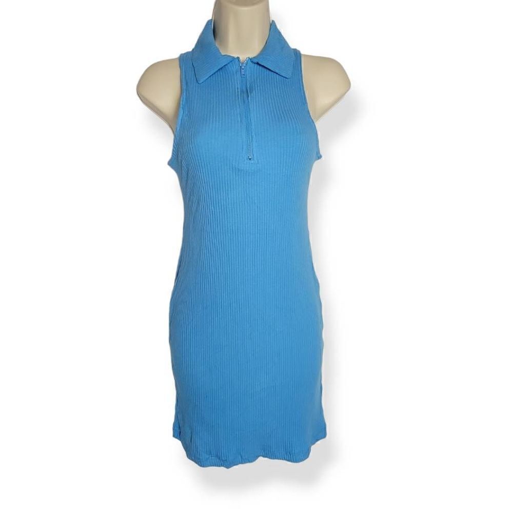 Wild Fable Blue Sleeveless Ribknit Bodycon Collared Dress Medium
